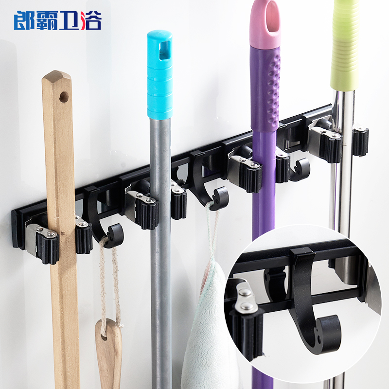 Mop Hook-free Punch Dressing Room Containing deity Stainless Steel Sweep the hanging rack powerful fixing wall-mounted mop clip