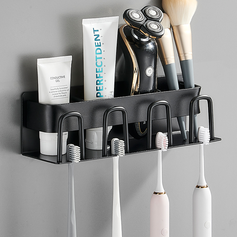 Toothbrush Shelve Makeup Room Free Punch Suction Wall Type Gargling Cup Tooth Cup Rack Wall-mounted Space Aluminum Electric Toothbrush Holder