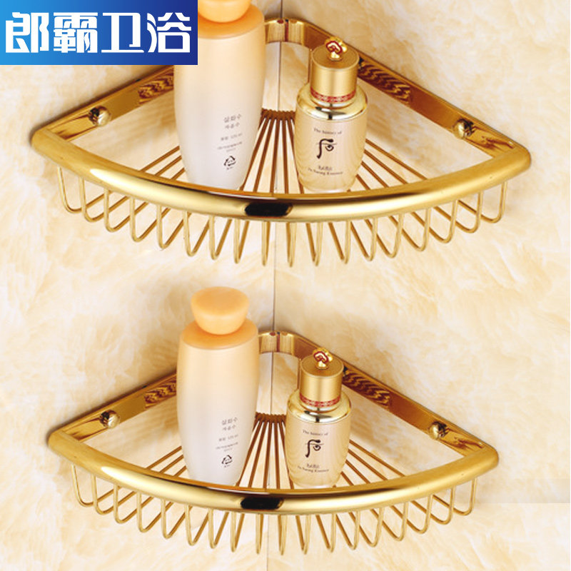 Bathroom shelf All copper toilet wash triangle gold storage turn home rack Wall-mounted powder room European-style corner basket