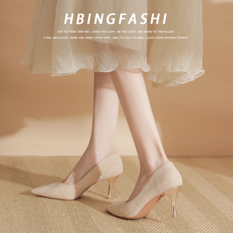 French-Style High Heels for Women, Stiletto Heels, 2026 New Style, Elegant Pointed Toe, Gold Bridal Wedding Shoes, Adult Ceremony Shoes, Comfortable and Not Tiring