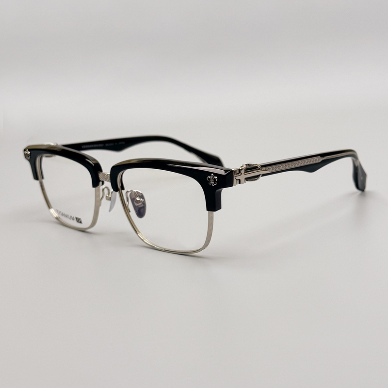 Handmade Vintage Half-Rim Eyeglass Frames for Nearsightedness, Unisex Trendy Retro Business Style, Can Be Fitted with Prescription Lenses, Suitable for Large Faces, Photochromic Lenses