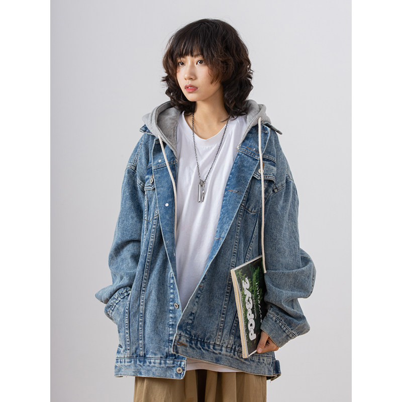 Shui Yao day off Japanese holiday two pieces cityboy loose profile hooded men's and women's denim shirt jacket