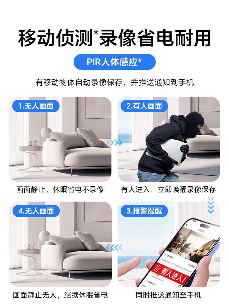 Home Camera with Wireless Wifi Can Be Connected to a Mobile Phone for Remote Monitoring, Indoor, No Need for Power Plug, High-Definition, Suitable for Multiple Scenarios