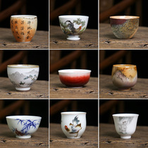  Jingdezhen handmade ceramic master cup Blue and white pastel Chai kiln lone product pick-up Kung Fu tea set Tea cup Male cup