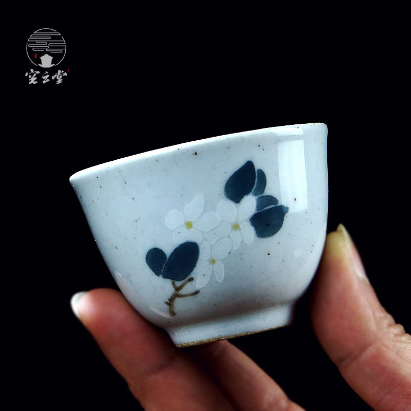 Empty Cloud Pure handmade glaze Lower color tasting cup hand-painted embroidered ball coarse pottery small tea cup ceramic Pu'er tea Gongfu tea furniture