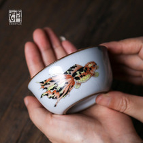 Kongyun Jingdezhen Hand-made Jinyu Mantang couple cup hostess single cup Kung Fu tea set Happy tea cup