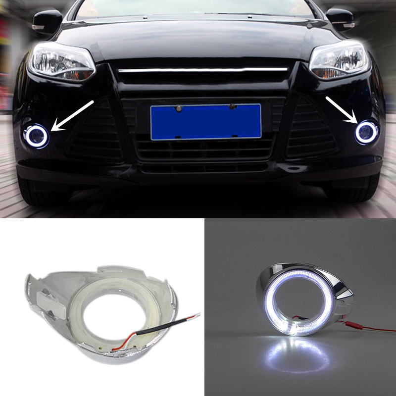 White Front Fog Lights Angel eyes Lamp+Cover Grille Set For Ford Fiesta 13-15 A7