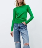 Zara, осенний базовый лонгслив с круглым воротником, свитер, косплей