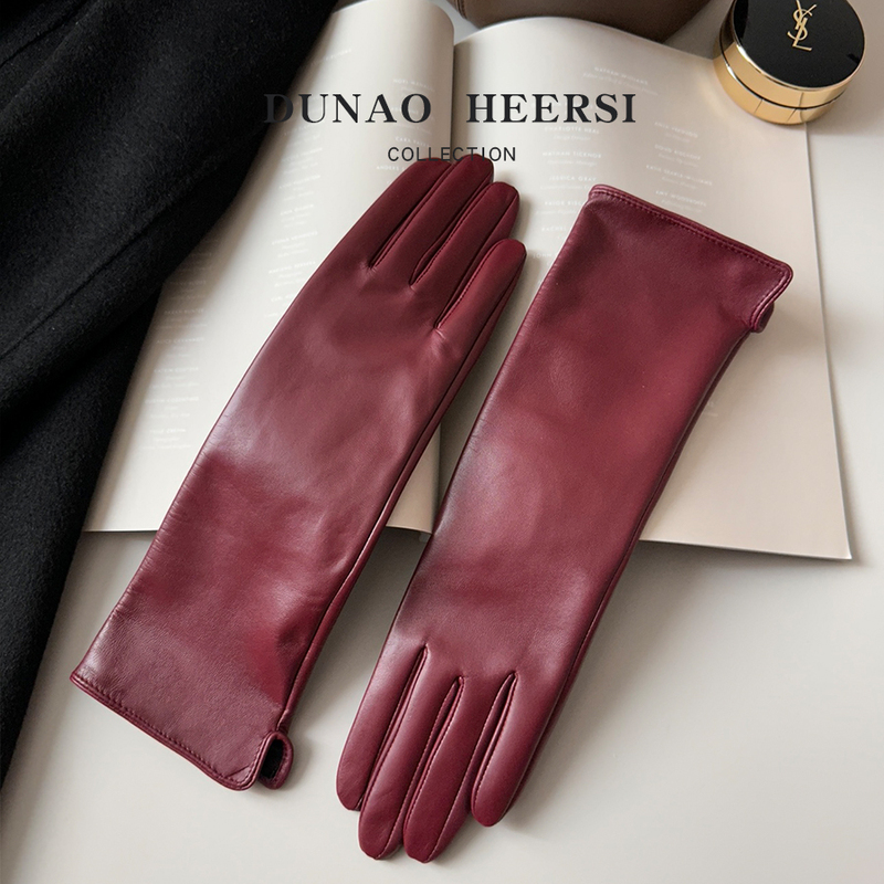 Long Imported Genuine Suede Leather Gloves for Women, Long Arm Sleeves, Thin Style for Evening Parties and Cocktail Events, Touchscreen Compatible and Warm