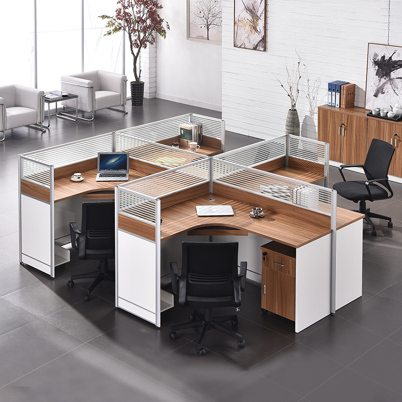 Staff Office Desk and Chair Set, 6-Person Partition Office Desk, Office Staff Workstation Desk, 4-Person Booth