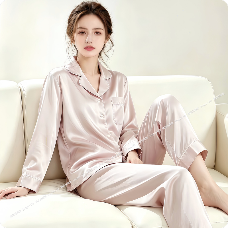 Beilian Silk 40mm Anti-Wrinkle Heavy Silk Pajamas for Women, Autumn and Winter Long-Sleeved Long Pants, 100% Mulberry Silk Loungewear Beilian Silk 40mm Anti-Wrinkle Heavy Silk Pajamas for Women, Autumn and Winter Long-Sleeved Long Pants, 100% Mulberry Silk Loungewear