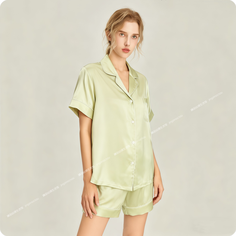 Class a Beilian Silk 40mm Anti-Wrinkle Spring and Summer Silk Pajamas Short-Sleeved Shorts Set 100% Mulberry Silk Home Wear