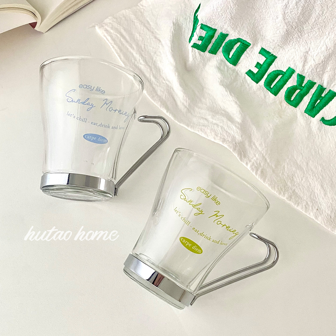 Original homemade ins windy style glass cups stainless steel with handle heat resistant cup of juice cups printed milk cup