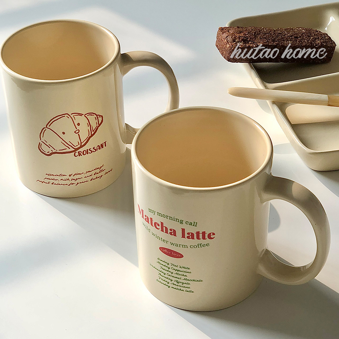 Original Homemade Ins Wind Milk Oil Color Mark Cup With Iron Cup Coffee Cup American Retro Wind Cute Hand Painted Bread