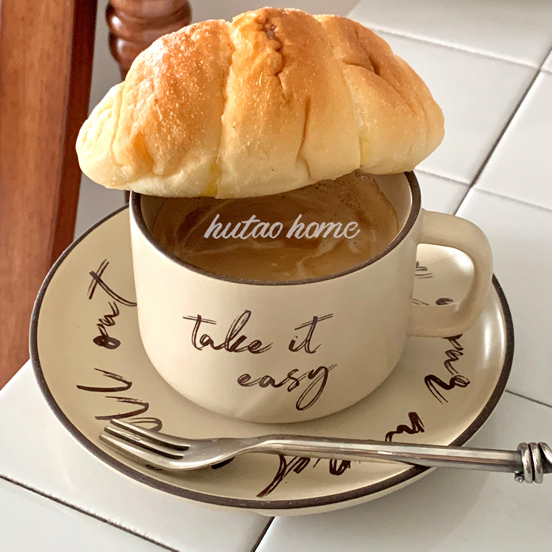 Original homemade ins style American retro coffee cup and saucer warm color khaki English latte cup ceramic simple