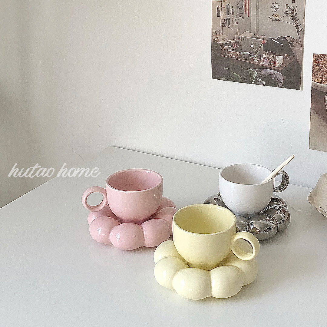 Korean style ins style fat flower coffee cup saucer girl heart cute wind mug latte internet celebrity afternoon tea