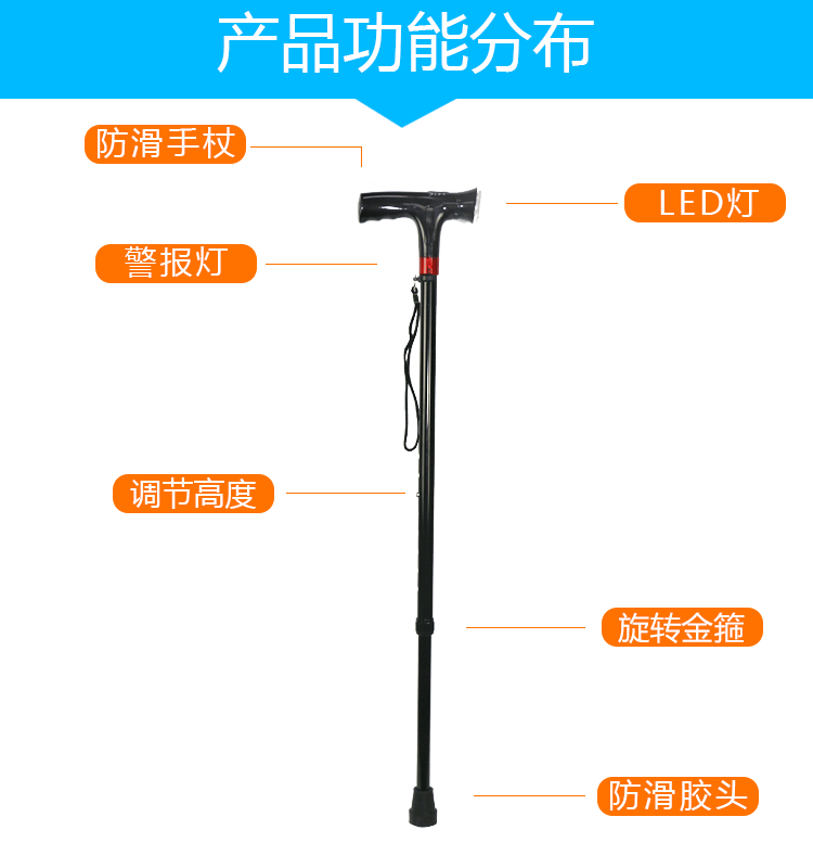 Cũ chống trượt mía mía có thể sạc lại leo núi đa chức năng nhẹ với thanh tay cầm gậy đêm - Gậy / gậy gậy người già