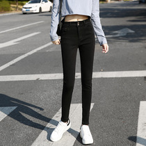 Black high waist jeans female size elastic fat mm200 Jin Spring and Autumn New slim Joker ankle-length pants