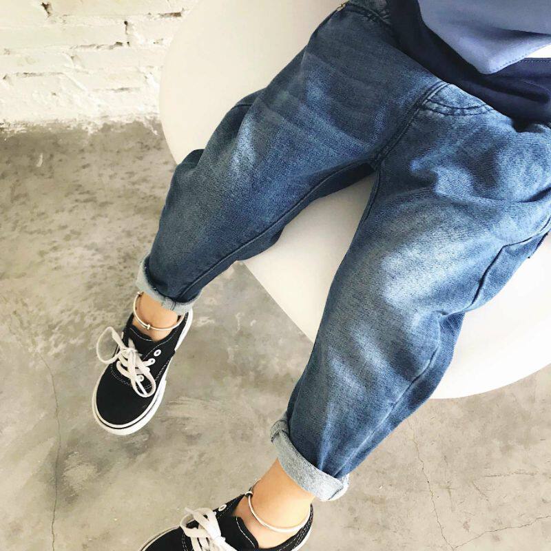 Autumn Winter Clothing New men and women Children's baby pure cotton grinding towel bottom knitted imitation jeans Sub soft thickened loose