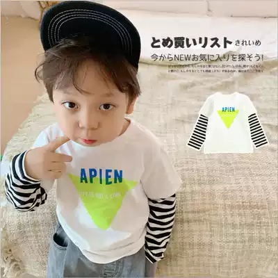 20 Spring and Autumn New Japanese Korean tide bottoming cotton splicing fake two-piece male small and medium-sized children long sleeve T-shirt