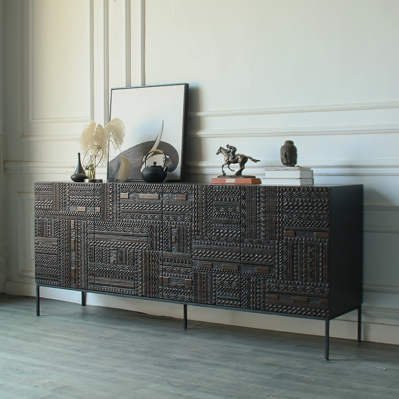 Nordic Belgian expression furniture sideboard Indonesia imported carved solid wood teak TV cabinet light luxury entry cabinet