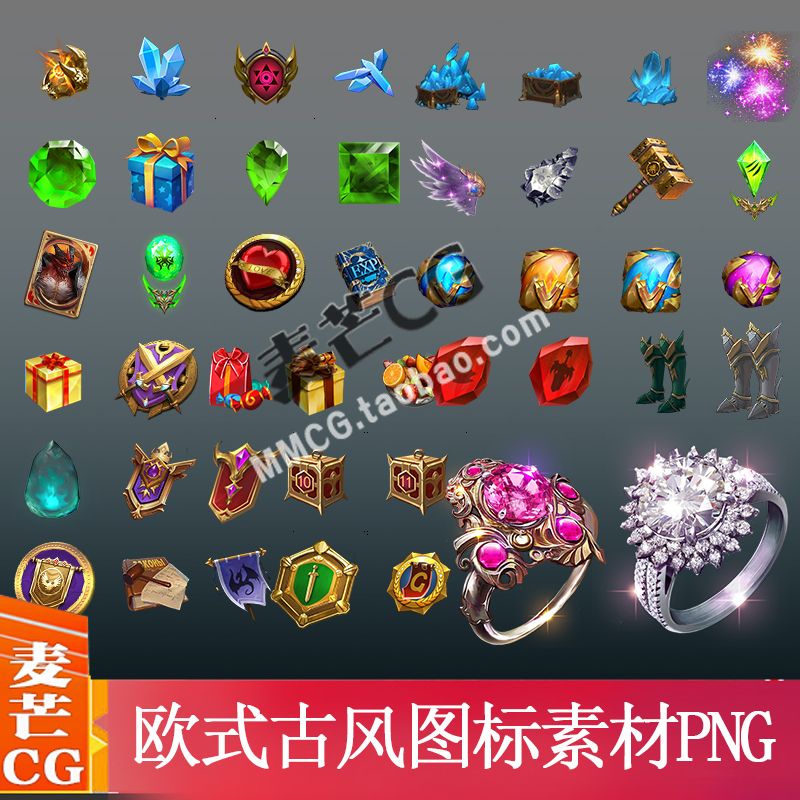 European and American magic style icon iocn equipment skill ring gift bag necklace game art design reference material