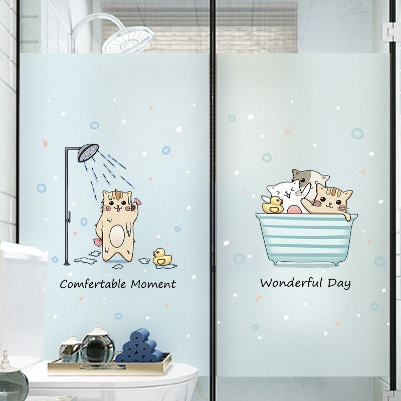 Cartoon Bathroom Makeup Room Glass Stickers Anti-Peep Windows Toilet Privacy Adhesive Film Shading Frosted Opaque