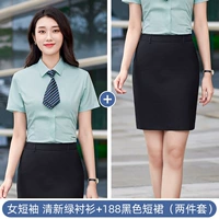 Свежая рубашка, черная мини-юбка, короткий рукав