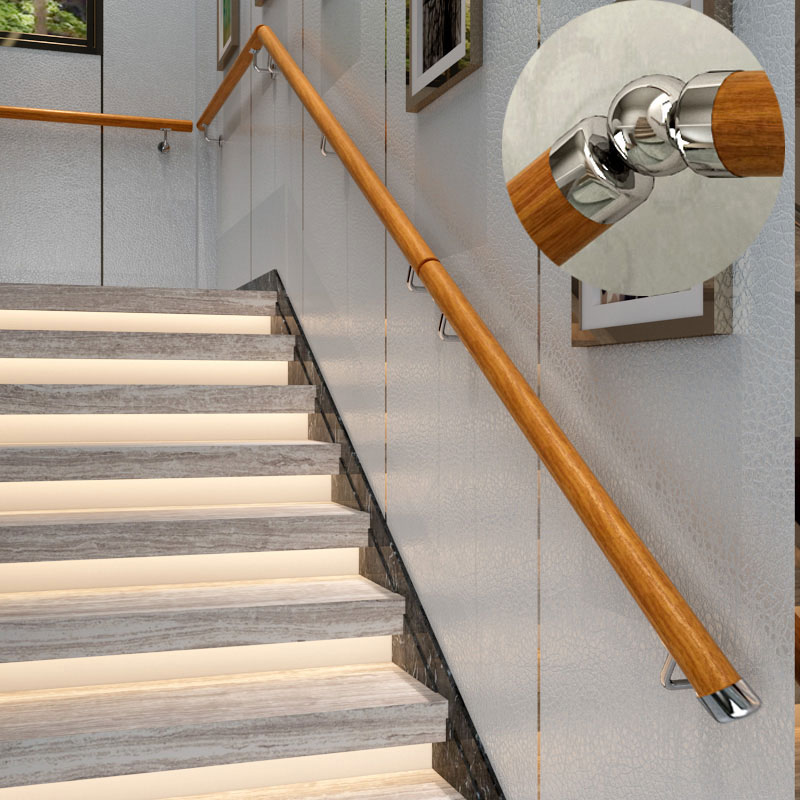 European-style staircase wooden handrail against the wall solid wood home indoor loft villa kindergarten railing for the elderly simple modern