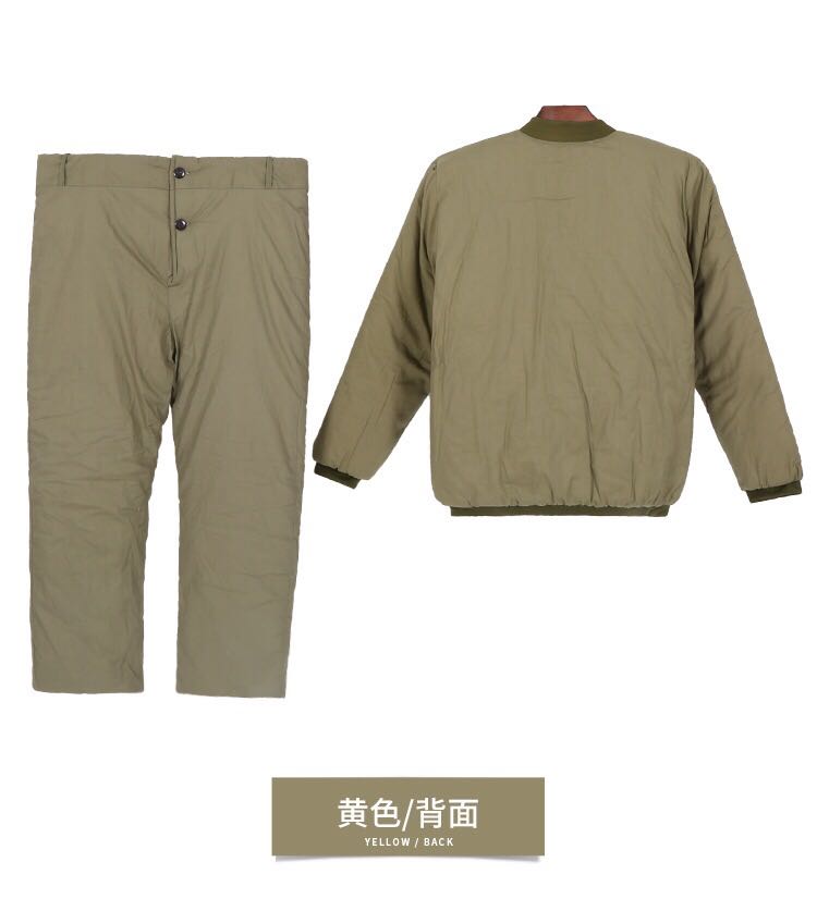 Quân đội Green Bảo hiểm lao động Áo khoác bông Lực lượng bông Bảo hiểm lao động Quần bông Đặt lạnh Ấm lạnh Kho lạnh nam tinh khiết đồ bộ nam