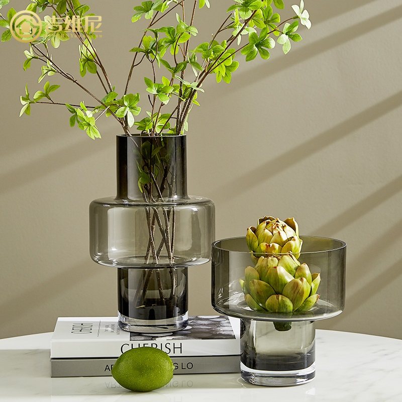 Vase glass light luxury piece bell minimal northern European rich bamboo flower living room Red water culture dried flower