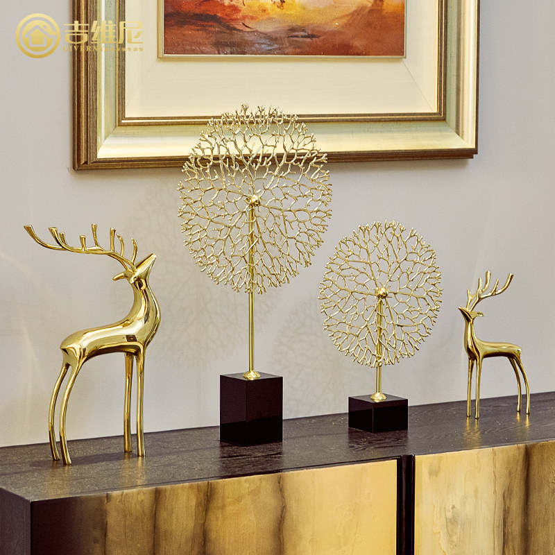 Light luxury and soft clothing with copper deer ornaments givini home porch decoration American living room TV cabinet accessories to make money