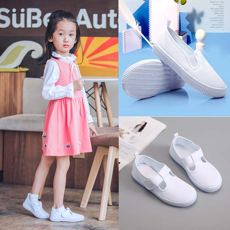 Kindergarten small white shoes students perform small white shoes children's white cloth shoes boys and girls single shoes dance shoes canvas shoes