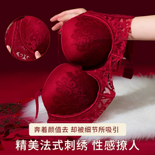 Красное нижнее белье, оберег на день рождения, комплект, бюстгальтер пуш-ап, бюстгалтер для невесты, увеличенная толщина