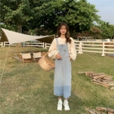 Джинсовая рубашка, подтяжки, платье, комплект для отдыха, рукава фонарики, подходит для подростков