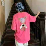 Белая хлопковая летняя футболка с коротким рукавом, с медвежатами, свободный крой