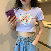 Tím chặt ngắn đan áo len angel in ròng nhiều nhất màu đỏ ngắn tay áo t-shirt ins triều siêu lửa đầy đủ của mùa hè