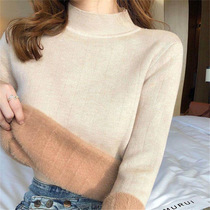 Gfloss Dressing Woman Thickened Autumn Winter New Half High Collar Knit Inner Hitch Bottom Sweatshirt With Mink Integrated Suede Warm Jacket