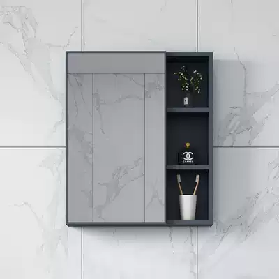 New light luxury style space aluminum mirror box Bathroom mirror cabinet wall-mounted hotel powder room mirror cabinet mirror shelf