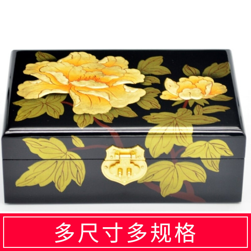 Flat Away Push Light Lacquerware First Accessories Box Wood Handmade Bridal Dressingbox Dowry Ornament Containing Box Wedding red box