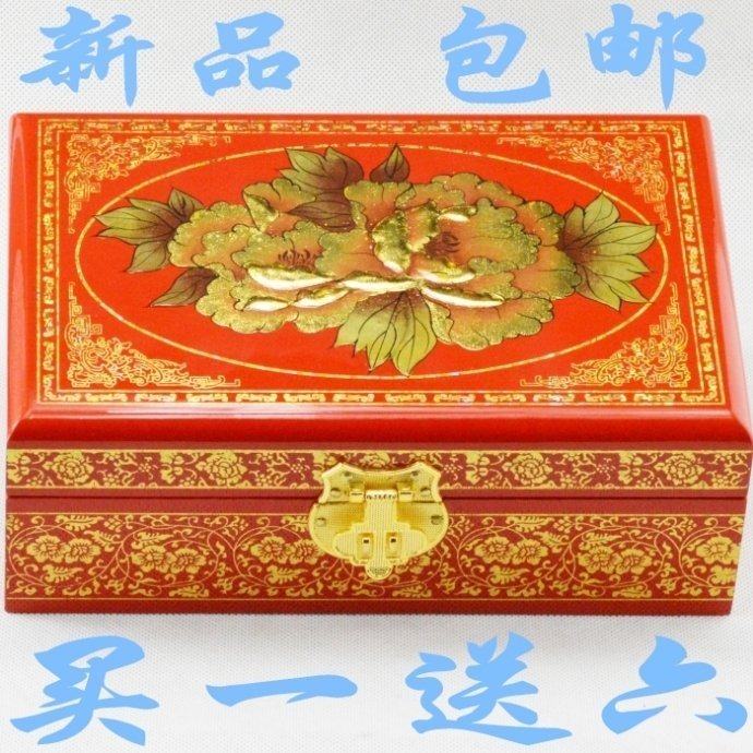 Shanxi Pingyao Push Light Lacquerware First Accessories Box Wood Retro Make-up Containing Dresden of Golden Peony