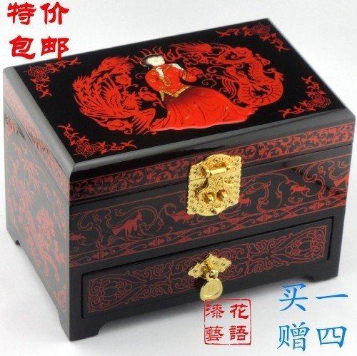 Flat Away Push Light Lacquerware First Accessories Box Woody Retro Makeup Case Dresden-style three-layer drawer dWcfAEXb