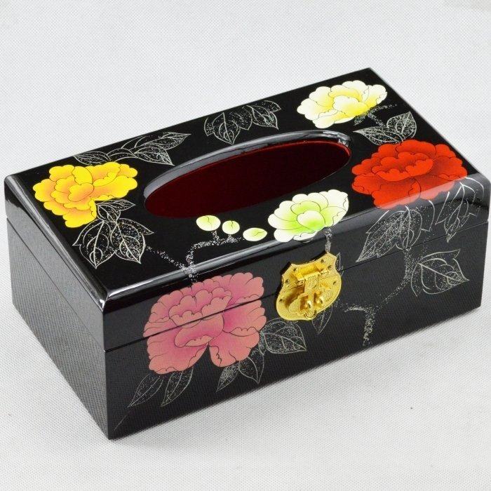 Flat Away Push Light Lacquerware Box Toilet Paper Box Toilet Paper Box Wood Retro Chinese Peony