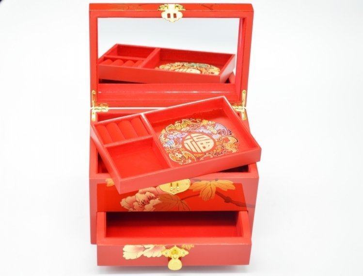 Shanxi Pingyao lacquerware First accessories box wood retro wedding bride comb makeup case containing box Three layers with lock