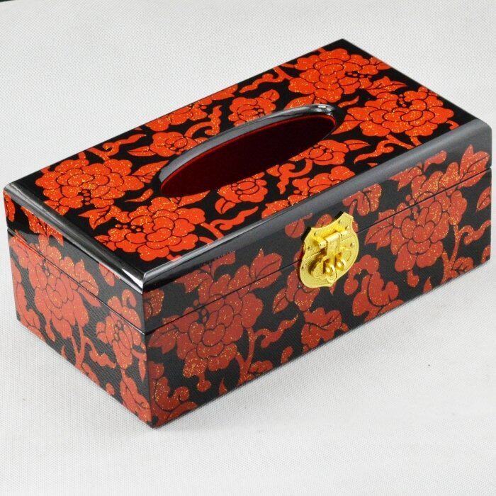 Flat Away Push Light Lacquerware Box Toilet Paper Box Toilet Paper Box Woody Retro Chinese Lianzhi