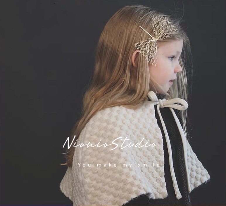 my mininionio Bene the same pure handmade imported children's hairpin golden hollow mesh bow