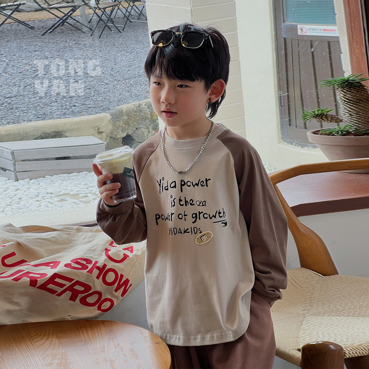 Boy t-shirt long sleeve 2023 Autumn loaded with new CUHK Tong Bottom Jersey Day Ensemble for boy Han version Children's blouses-Taobao