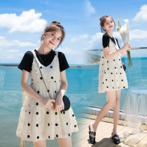 Pregnant womens summer suit jacket foreign style small fragrance fashion polo point vest pregnant woman dress two-piece set