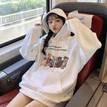 2021 New Bear hooded pregnant womens sweater spring and autumn dress Korean version of Wild loose Super fire top dress autumn dress