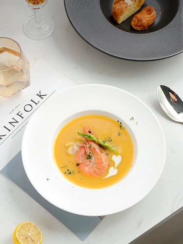 Тарелка для супа в скандинавском западном стиле, круглая керамическая тарелка соломенной шляпы, изысканная тарелка с западной выпечкой, французская тарелка с лапшой, тарелка с летающей тарелкой